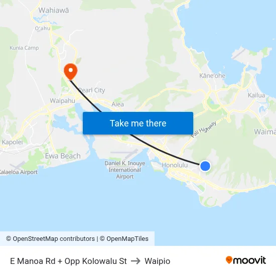 E Manoa Rd + Opp Kolowalu St to Waipio map
