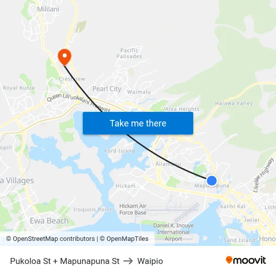 Pukoloa St + Mapunapuna St to Waipio map