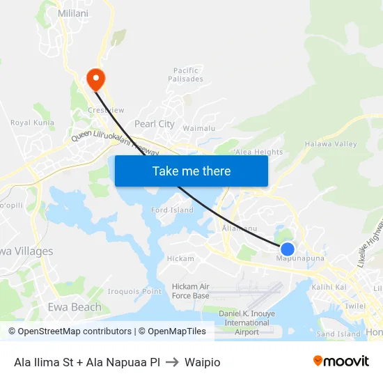 Ala Ilima St + Ala Napuaa Pl to Waipio map