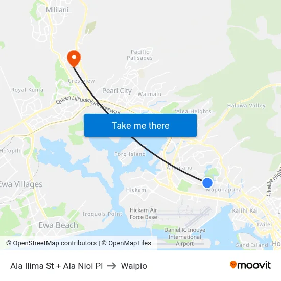 Ala Ilima St + Ala Nioi Pl to Waipio map
