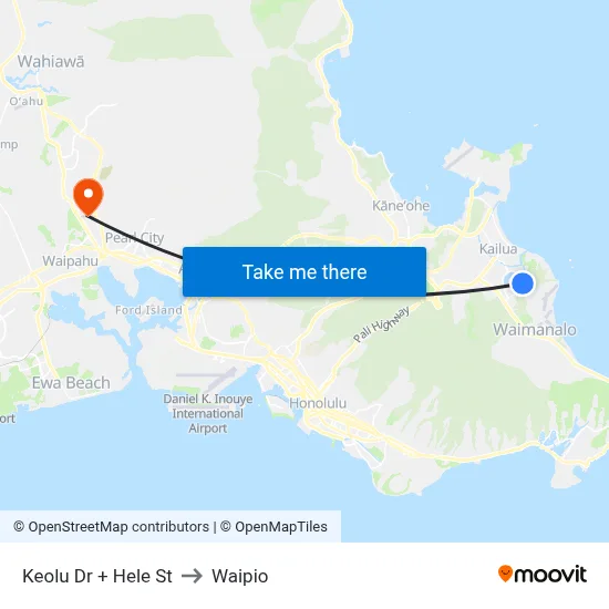 Keolu Dr + Hele St to Waipio map