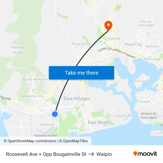 Roosevelt Ave + Opp Bougainville St to Waipio map