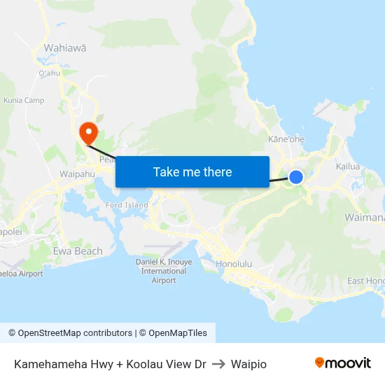 Kamehameha Hwy + Koolau View Dr to Waipio map
