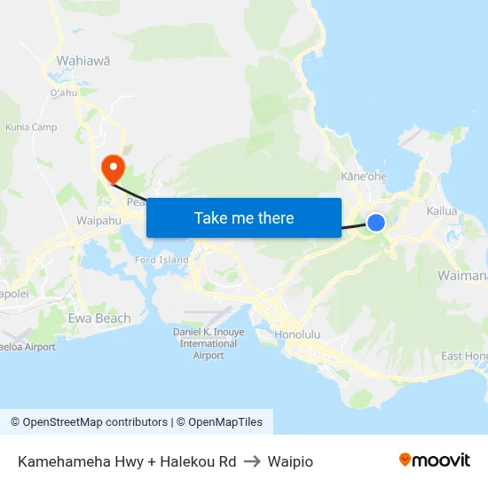 Kamehameha Hwy + Halekou Rd to Waipio map