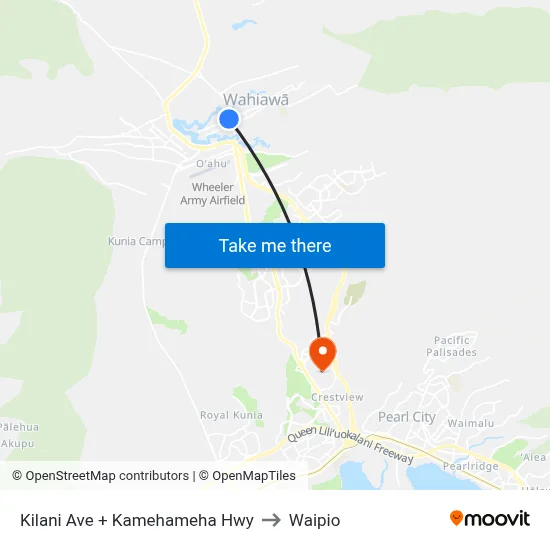 Kilani Ave + Kamehameha Hwy to Waipio map
