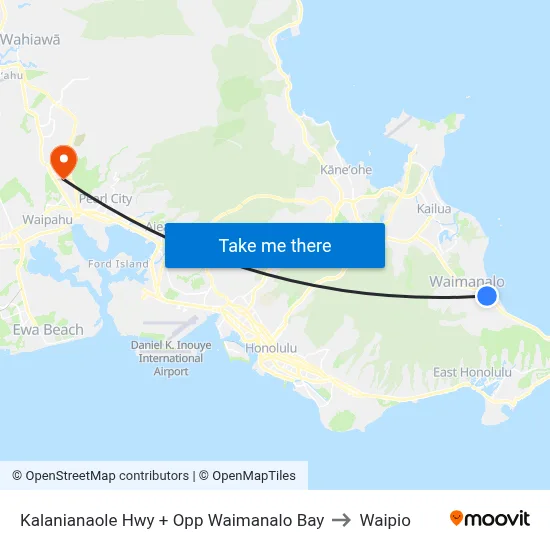 Kalanianaole Hwy + Opp Waimanalo Bay to Waipio map