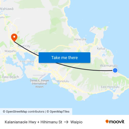 Kalanianaole Hwy + Hihimanu St to Waipio map