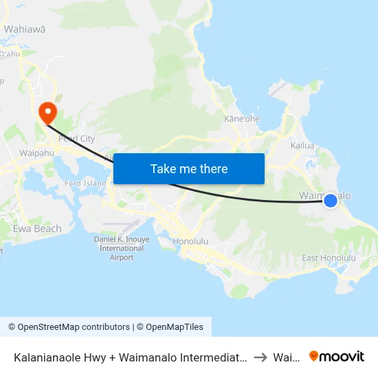 Kalanianaole Hwy + Waimanalo Intermediate School to Waipio map