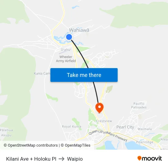 Kilani Ave + Holoku Pl to Waipio map