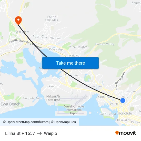 Liliha St + 1657 to Waipio map