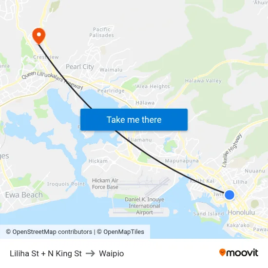 Liliha St + N King St to Waipio map