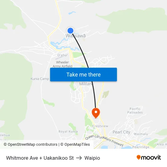 Whitmore Ave + Uakanikoo St to Waipio map