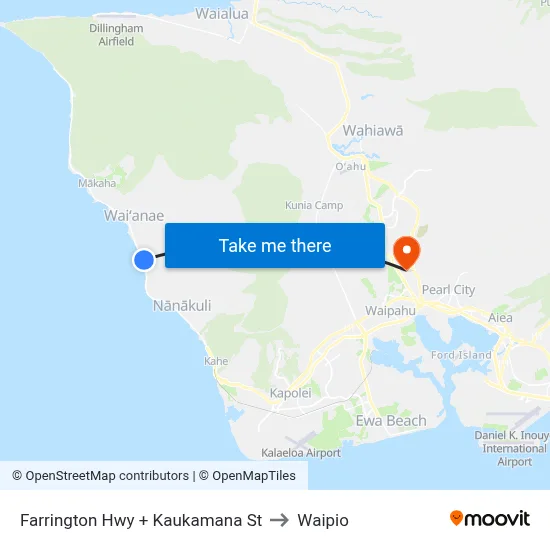 Farrington Hwy + Kaukamana St to Waipio map