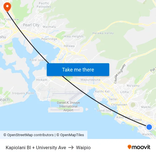 Kapiolani Bl + University Ave to Waipio map
