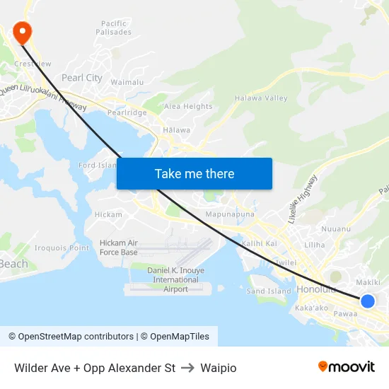 Wilder Ave + Opp Alexander St to Waipio map