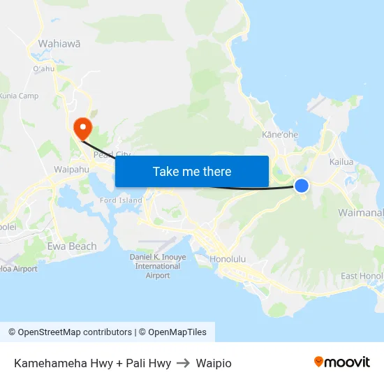 Kamehameha Hwy + Pali Hwy to Waipio map