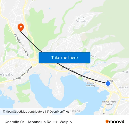 Kaamilo St + Moanalua Rd to Waipio map