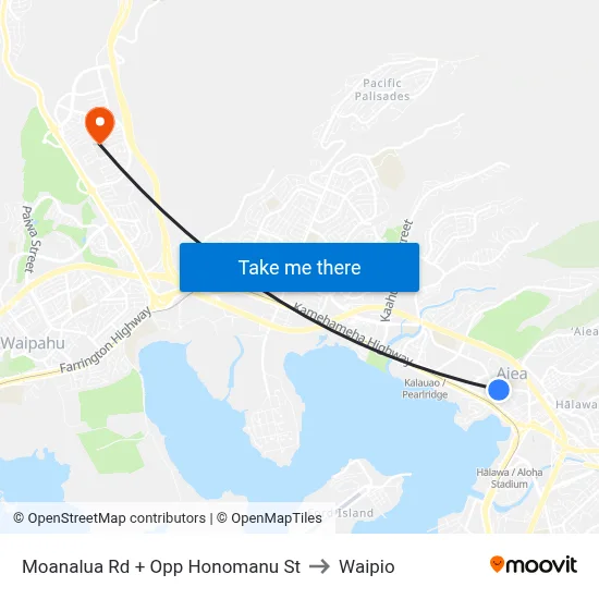 Moanalua Rd + Opp Honomanu St to Waipio map