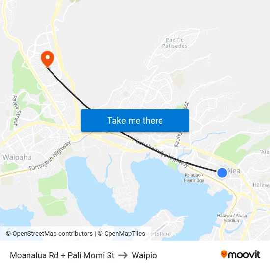 Moanalua Rd + Pali Momi St to Waipio map