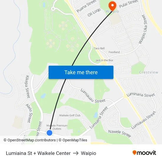 Lumiaina St + Waikele Center to Waipio map