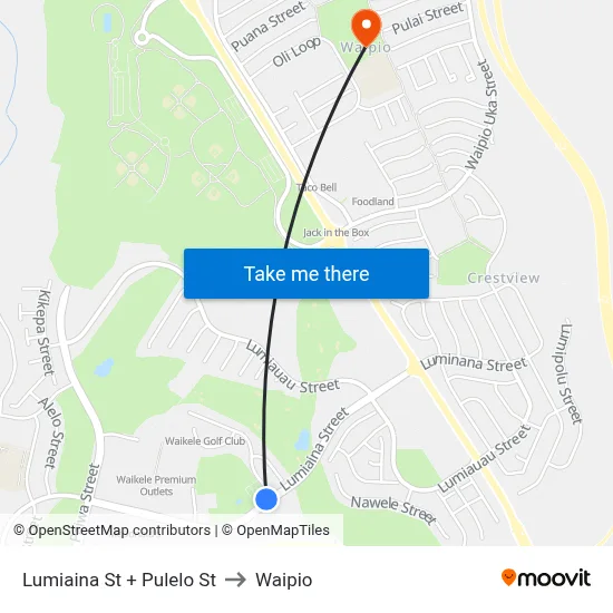 Lumiaina St + Pulelo St to Waipio map