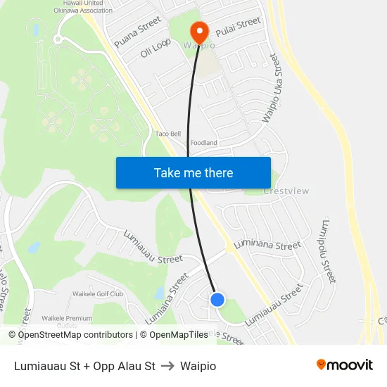 Lumiauau St + Opp Alau St to Waipio map