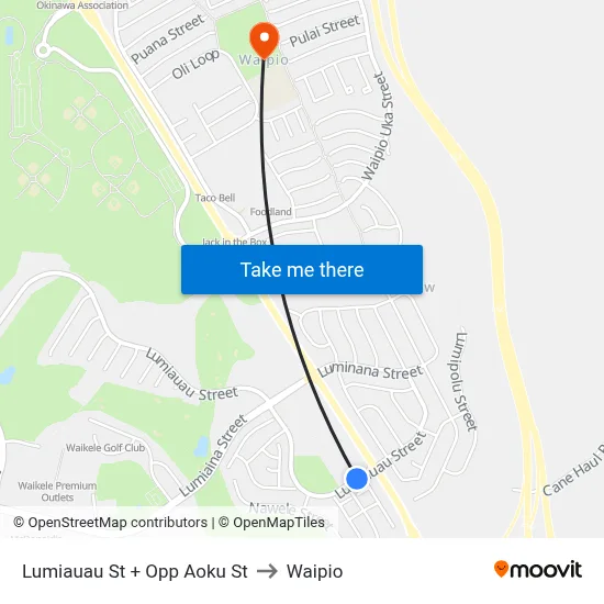 Lumiauau St + Opp Aoku St to Waipio map
