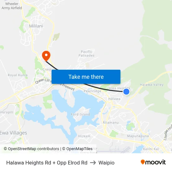 Halawa Heights Rd + Opp Elrod Rd to Waipio map
