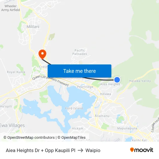 Aiea Heights Dr + Opp Kaupili Pl to Waipio map