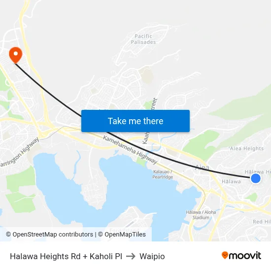 Halawa Heights Rd + Kaholi Pl to Waipio map