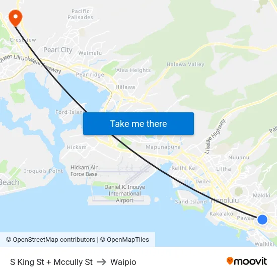 S King St + Mccully St to Waipio map