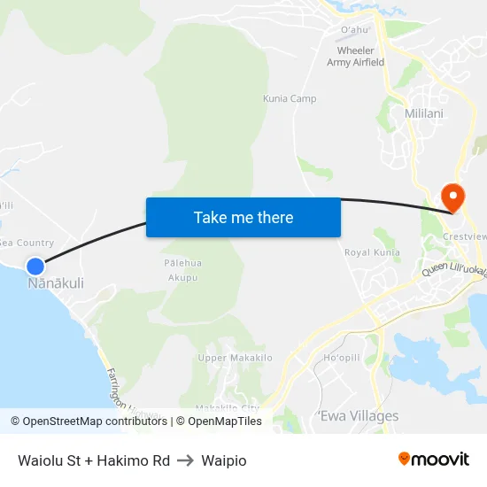 Waiolu St + Hakimo Rd to Waipio map
