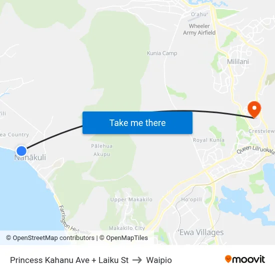 Princess Kahanu Ave + Laiku St to Waipio map
