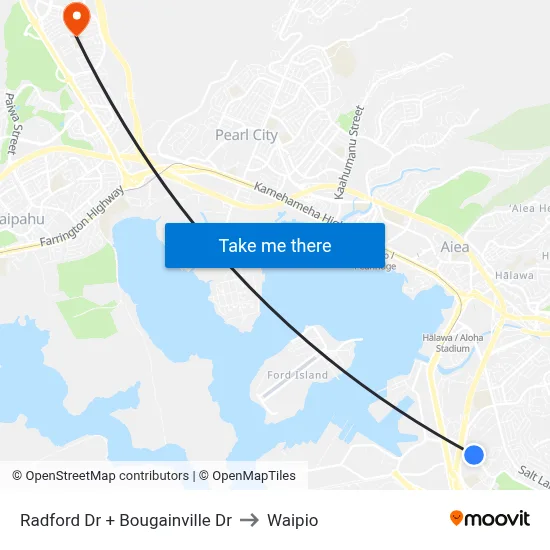Radford Dr + Bougainville Dr to Waipio map