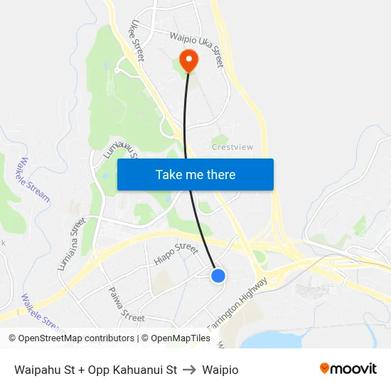Waipahu St + Opp Kahuanui St to Waipio map