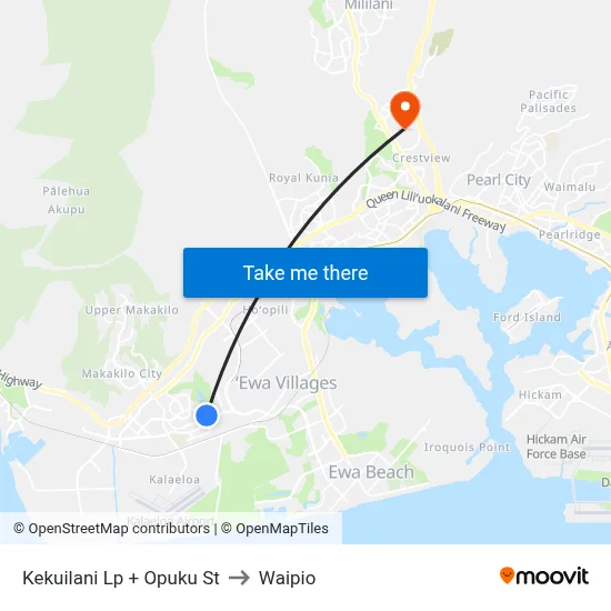 Kekuilani Lp + Opuku St to Waipio map