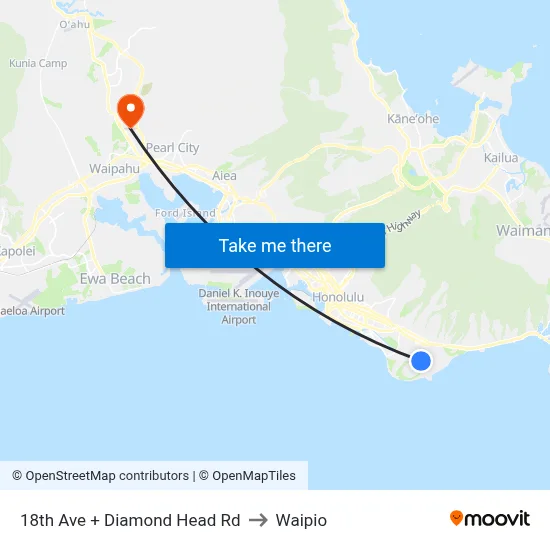 18th Ave + Diamond Head Rd to Waipio map