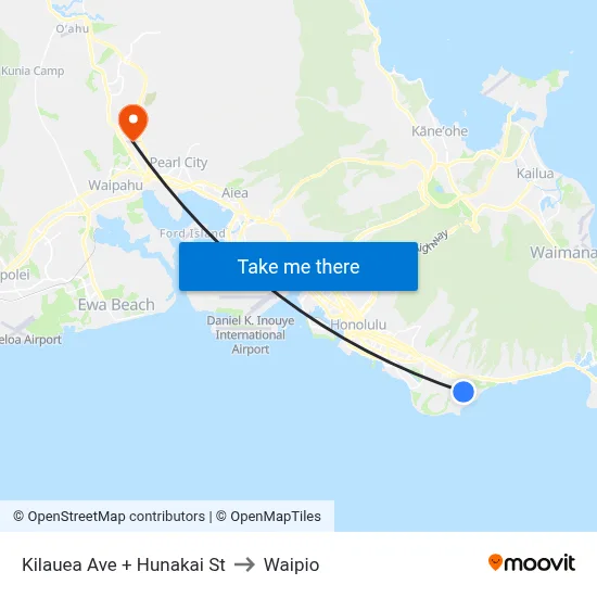 Kilauea Ave + Hunakai St to Waipio map