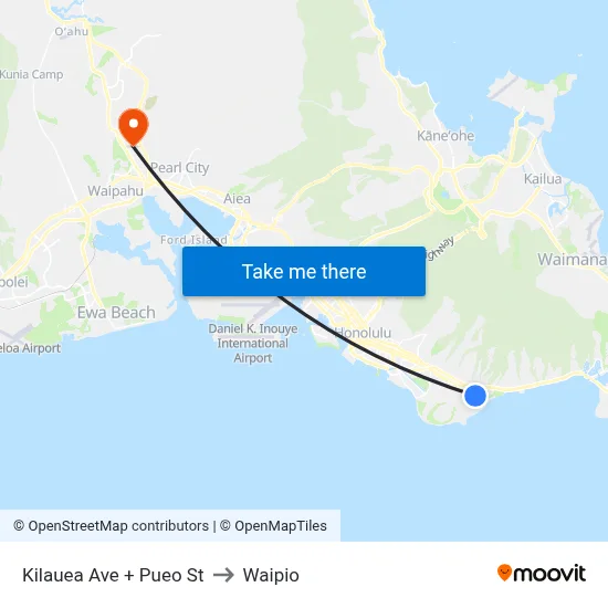 Kilauea Ave + Pueo St to Waipio map