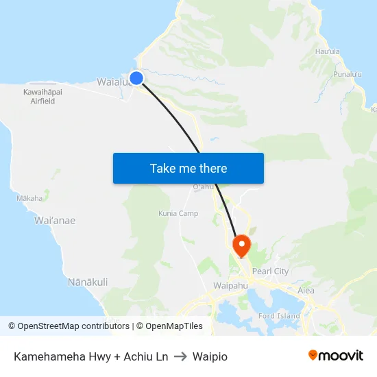 Kamehameha Hwy + Achiu Ln to Waipio map