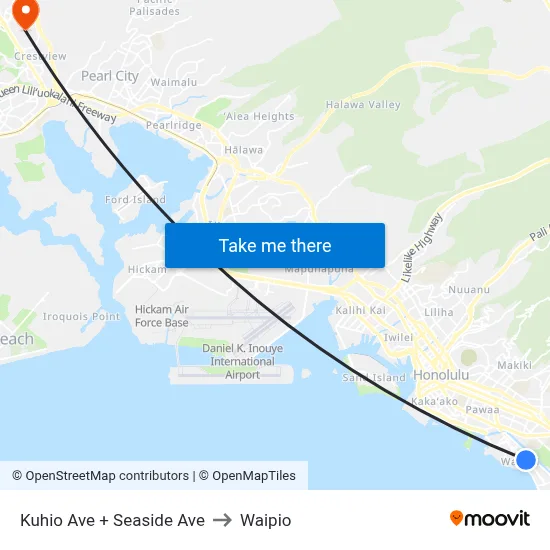 Kuhio Ave + Seaside Ave to Waipio map