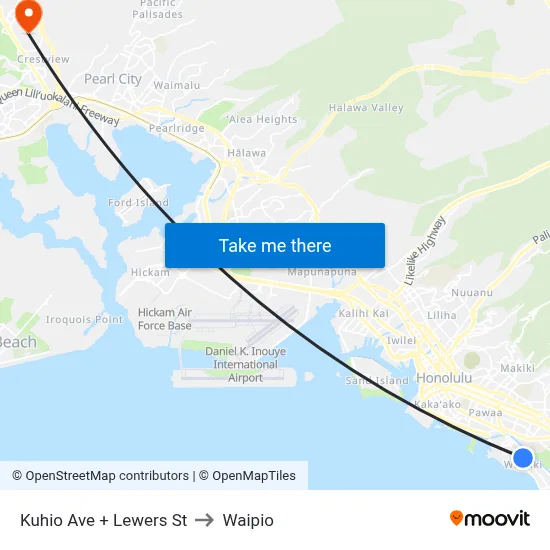 Kuhio Ave + Lewers St to Waipio map