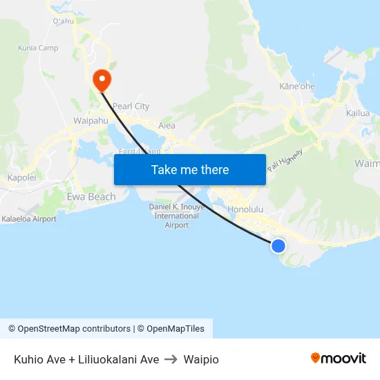 Kuhio Ave + Liliuokalani Ave to Waipio map