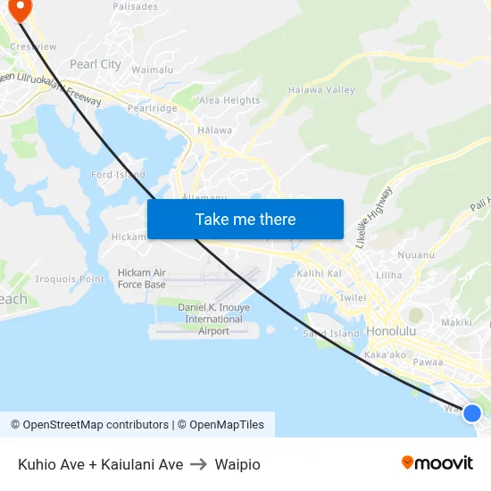 Kuhio Ave + Kaiulani Ave to Waipio map