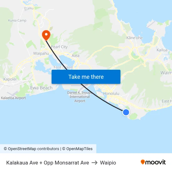 Kalakaua Ave + Opp Monsarrat Ave to Waipio map
