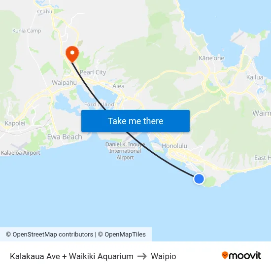Kalakaua Ave + Waikiki Aquarium to Waipio map