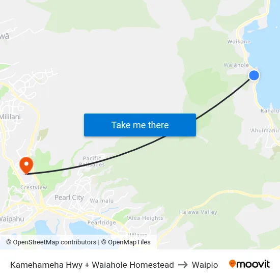 Kamehameha Hwy + Waiahole Homestead to Waipio map