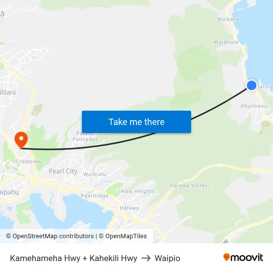 Kamehameha Hwy + Kahekili Hwy to Waipio map