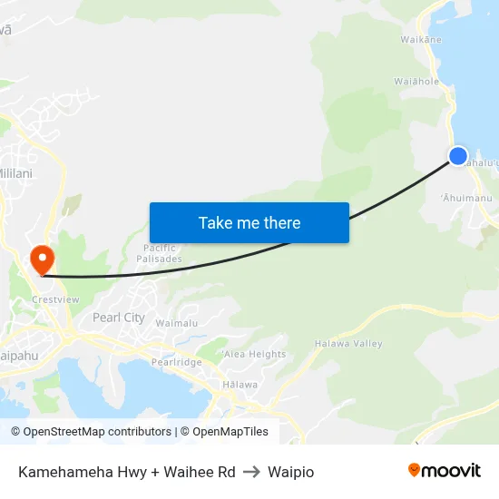 Kamehameha Hwy + Waihee Rd to Waipio map