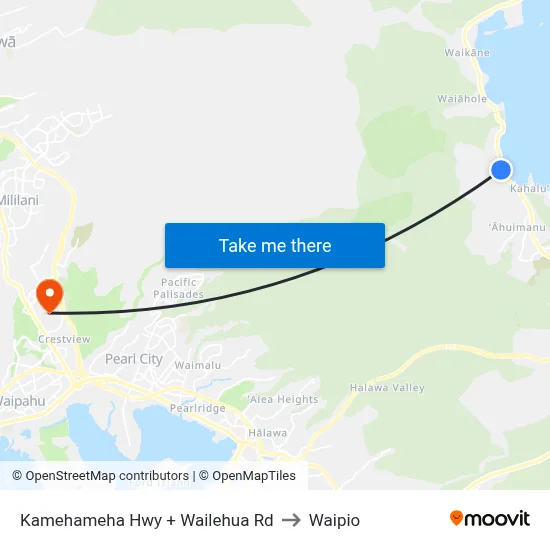 Kamehameha Hwy + Wailehua Rd to Waipio map